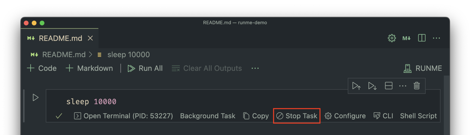 stop task in background in vs code